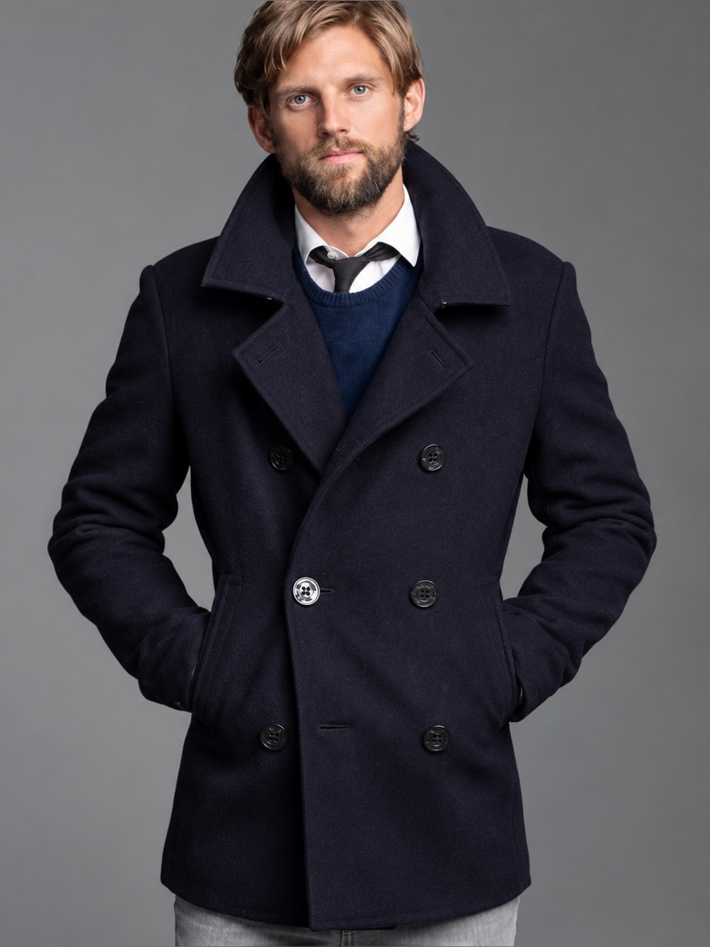 J Crew Bayswater 100% Wool Pea Coat Thinsulate Size Medium Tall - Navy Blue